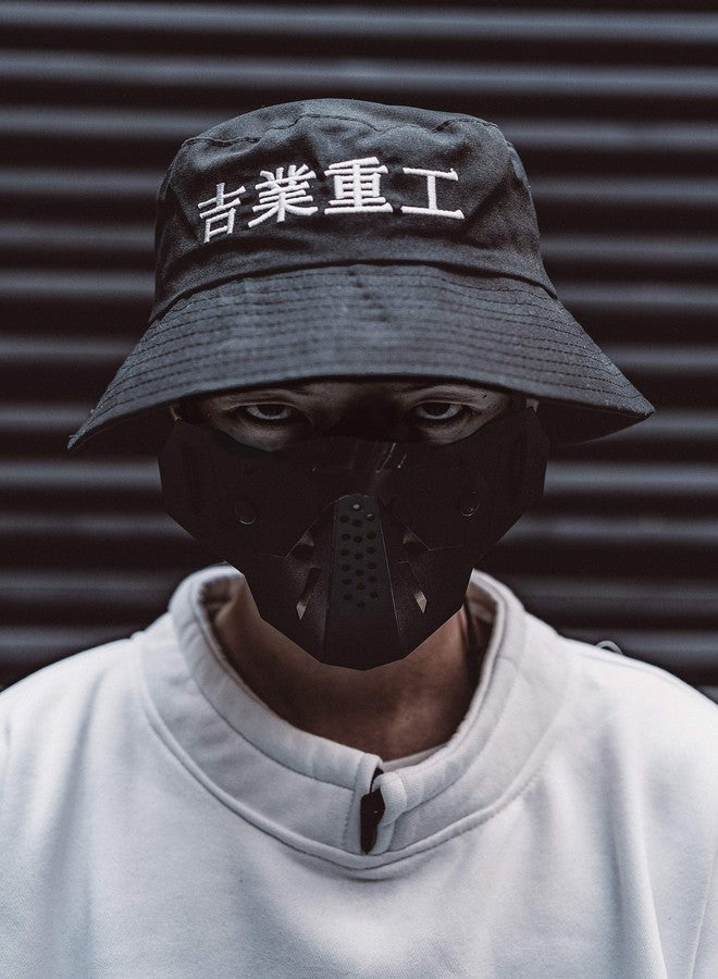 Niepce Inc Japanese Streetwear Men's Techwear Bucket Hat with String Black - Image 5